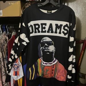 Black DREAM$ Graphic Crewneck Sweater with Multicolor Portrait